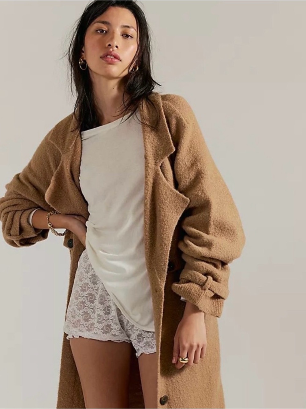 NEW WITHOUT TAGS We The Free Trespass Trench Sweater in Morning Sand SZ L